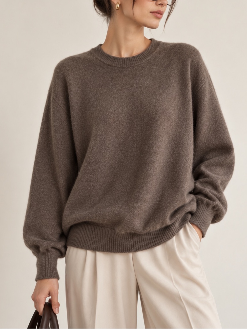Jason Wu 100% Cashmere Relaxed Fit Brown Crewneck Sweater XL